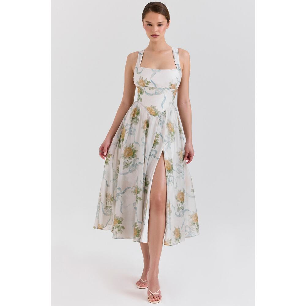 House of CB Minerva Soft Blue Vintage Ribbon Midi Dress - Picture 3 of 4